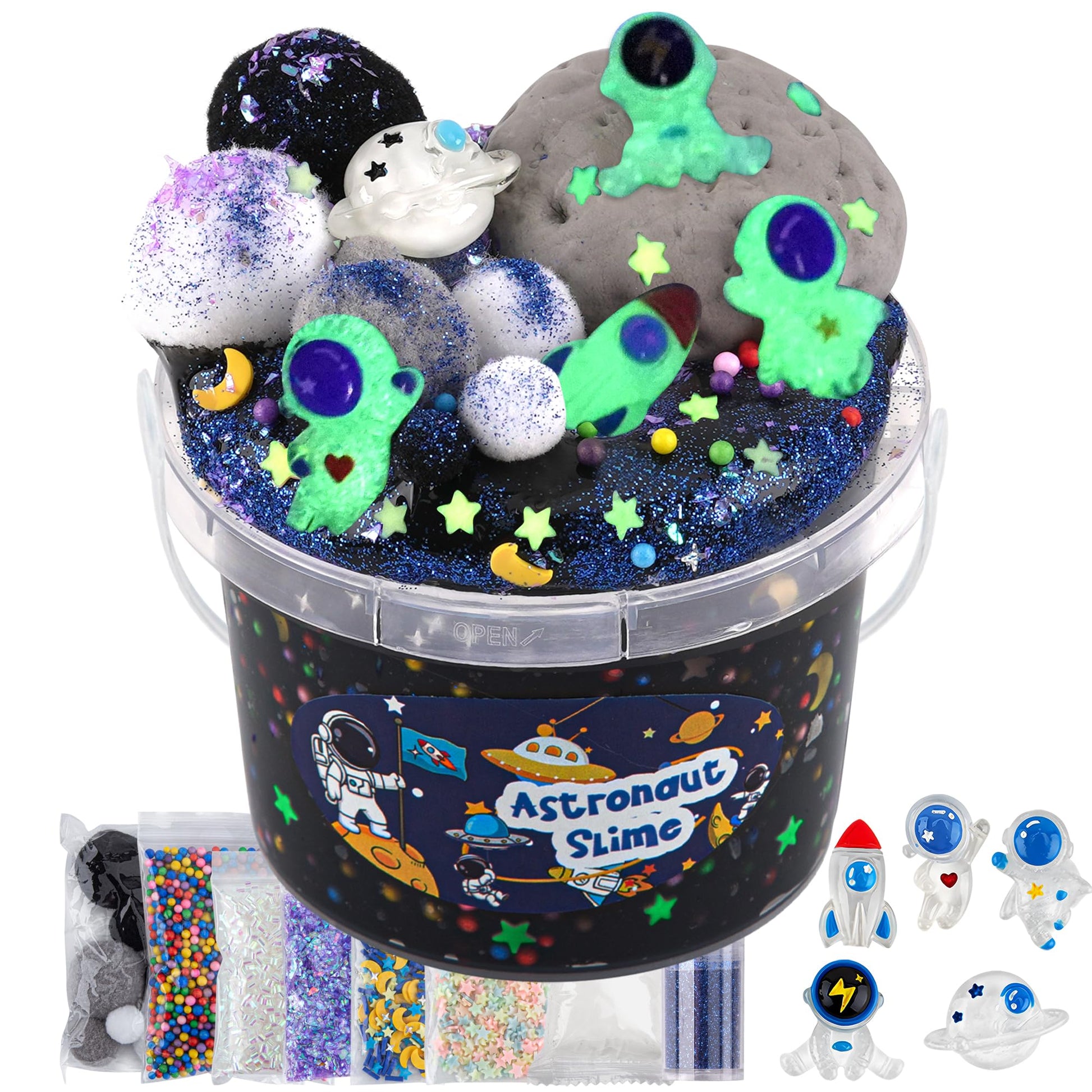 Astronaut Galaxy Slime for Kids, Big Slime Bucket with Clay, Glow in