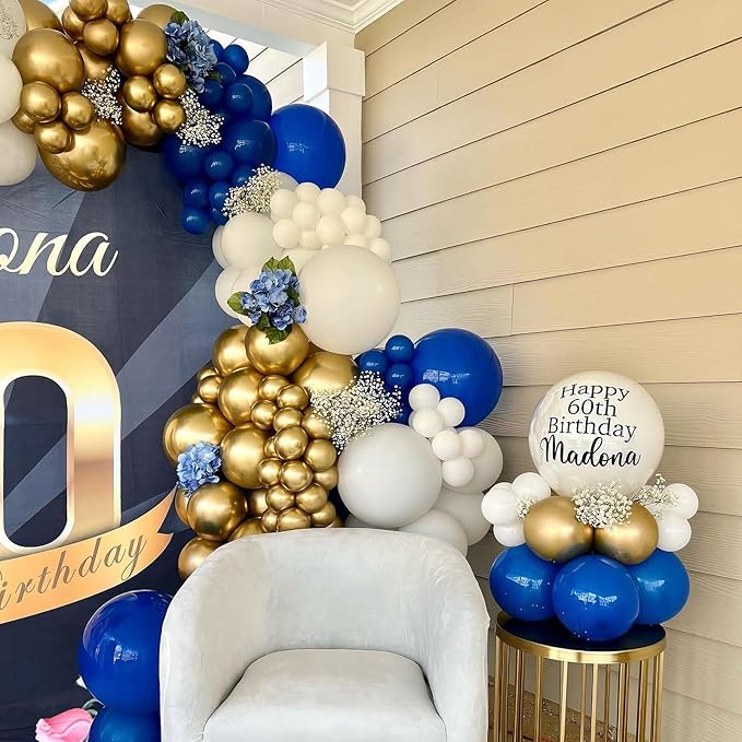 YMSZ Blue and Gold Balloons Set, 67pcs 12 Inch Royal Blue Gold White