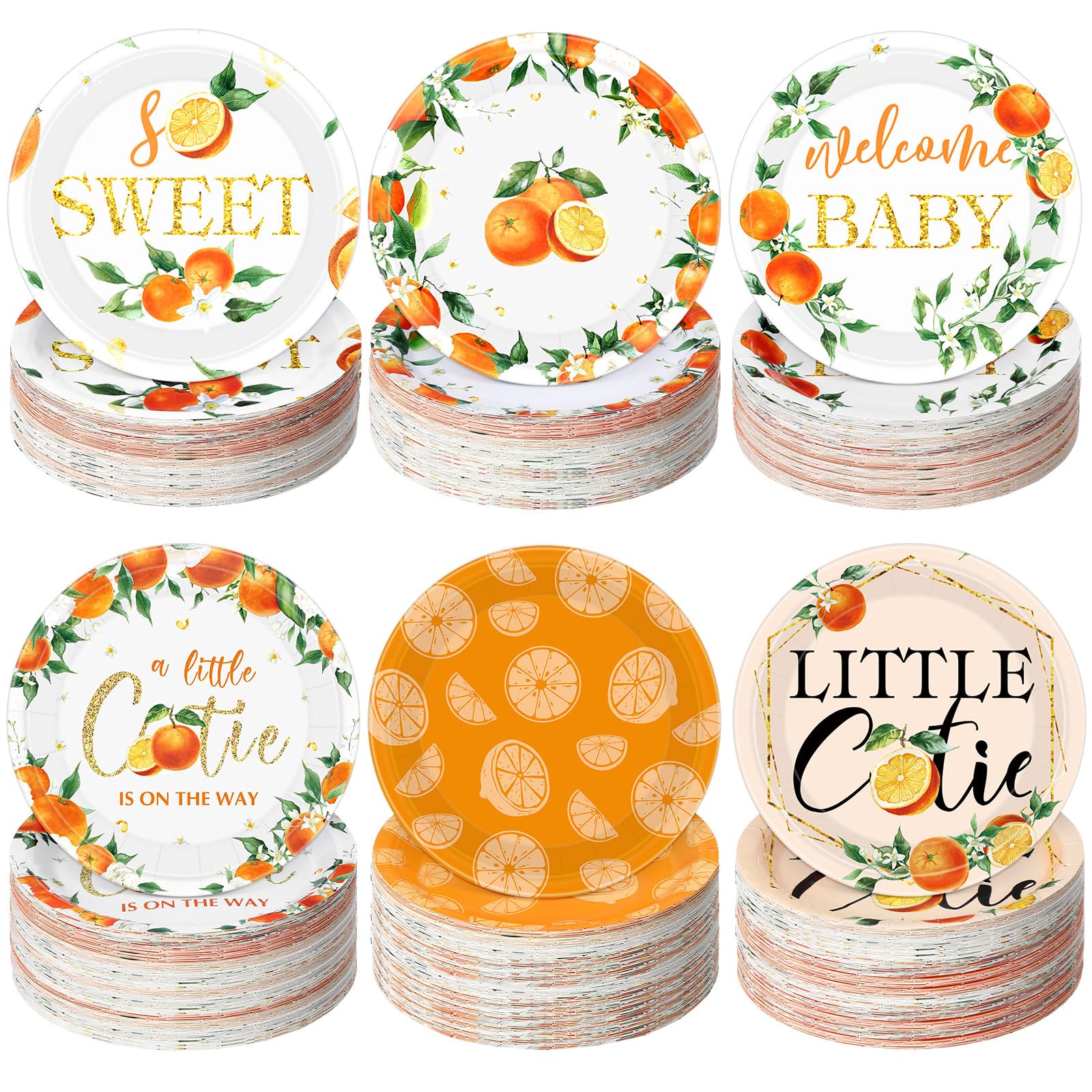 Funnymoom 60 Pcs 7 Inch Little Cutie Paper Plates Orange Baby Shower