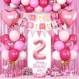 2nd Birthday Decorations for Girls Hot Pink Balloons with Happy