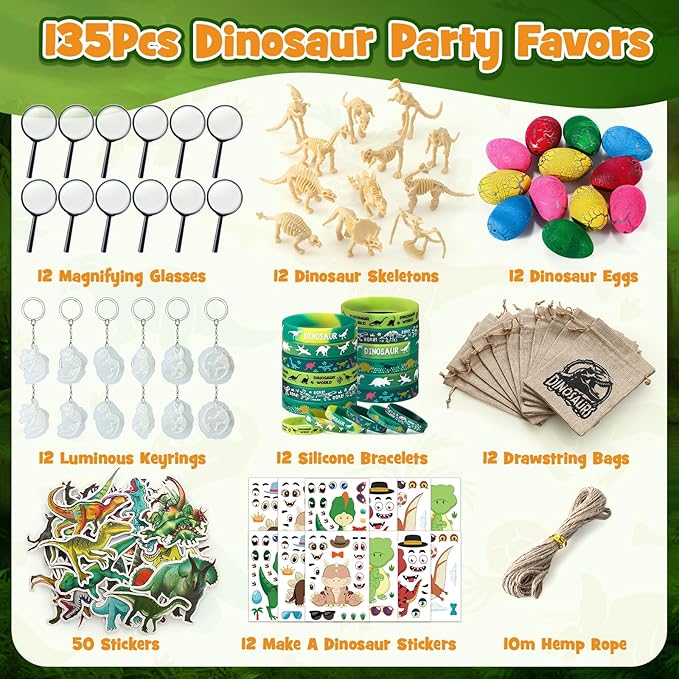 12 Sets Dinosaur Party Favors for Kids Birthday Magnifying Glasses