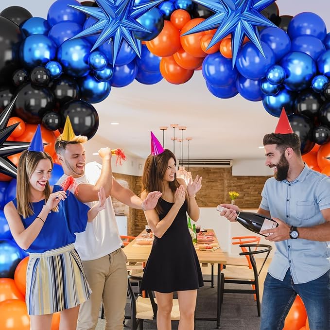 Black Orange Blue Balloon Arch Kit,Royal Blue Black Balloon Garland