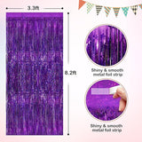 Purple Metallic Tinsel Foil Fringe Curtains, 2 Pack 3.3x8.3 Feet