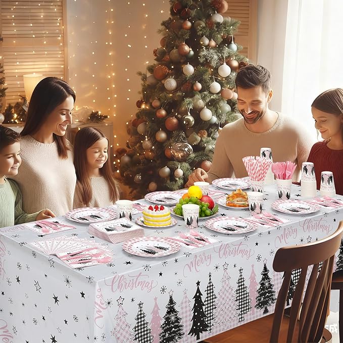 452 Pcs Pink Christmas Party Decoration for 50 Buffalo Plaid Gingham