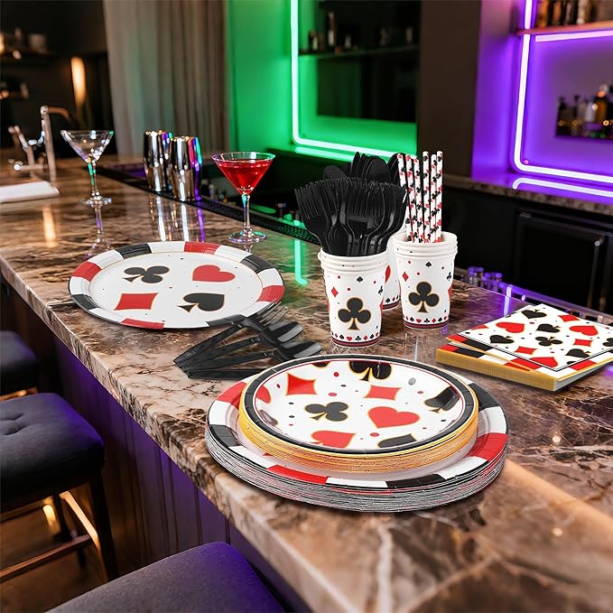 147 PCS Casino Party Supplies Set for 16 Guests Disposable Plates
