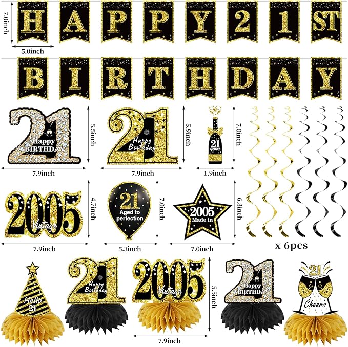 21st Birthday Decorations for Him 21pcs the Year 2005 Banner Balloon
