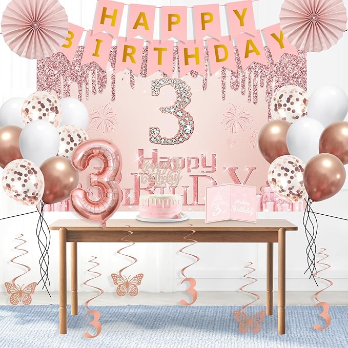 3rd Birthday Decorations for Girls 32PCS 3 year old Birthday Party