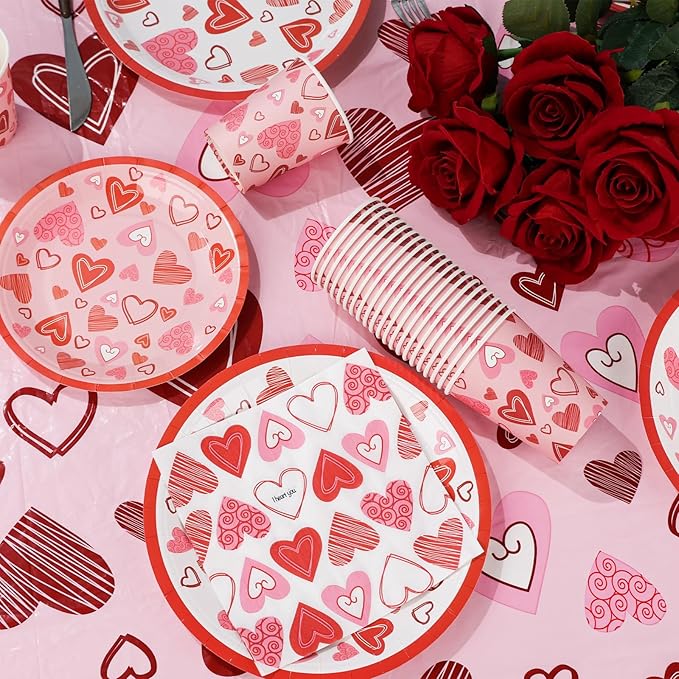 Valentines Day Decorations Party Supplies Set for 25 Disposable