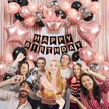 Rose Gold Birthday Decorations Black & Rose Gold Balloons Happy