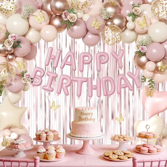 Dusty Pink and Gold Birthday Decorations for Women Girls Dusty Pink