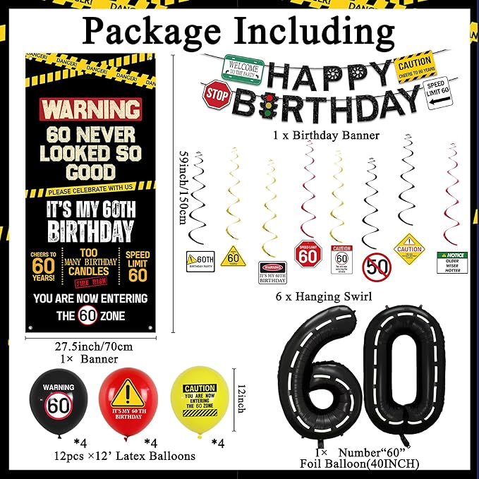 60th Birthday Decorations Men Women Caution Logo 60 Never Looked So