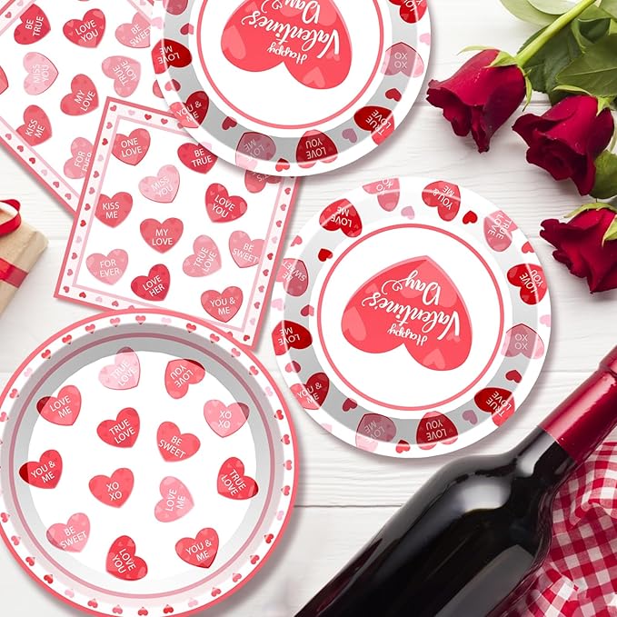 96Pcs Valentines Day Pales and Napkins Red Heart Love Valentine