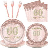 24 Sets 60th Rose Gold Birthday Party Decrations for Women 60