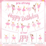 3Pcs Ballet Girls Happy Birthday Banners Glitter Pink Ballerina