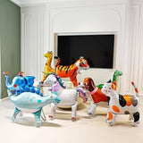 Self Standing Large Blue Dinosaur Animal Balloon With Wheels Walking