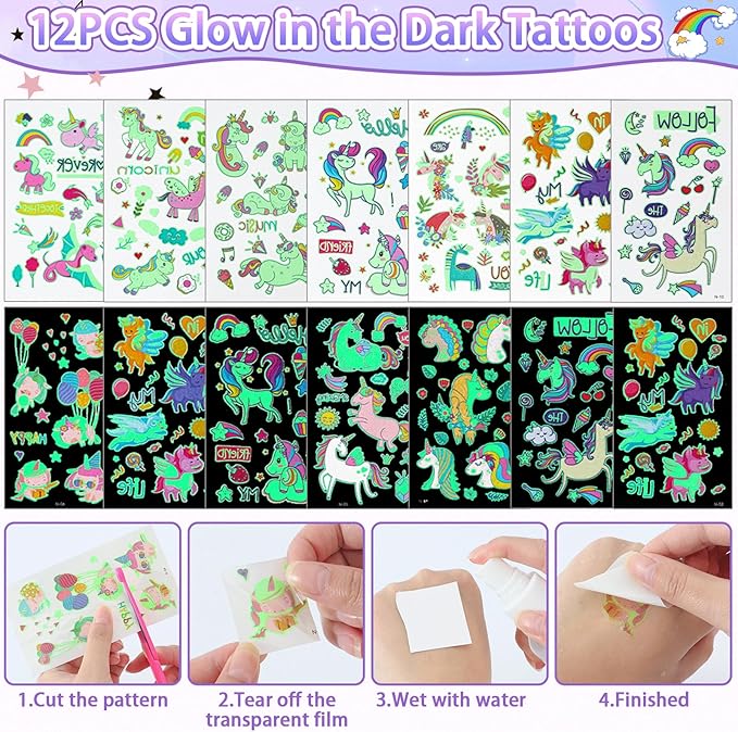 12 Sets Unicorn Party Favors Birthday Supplies for Girls Kid