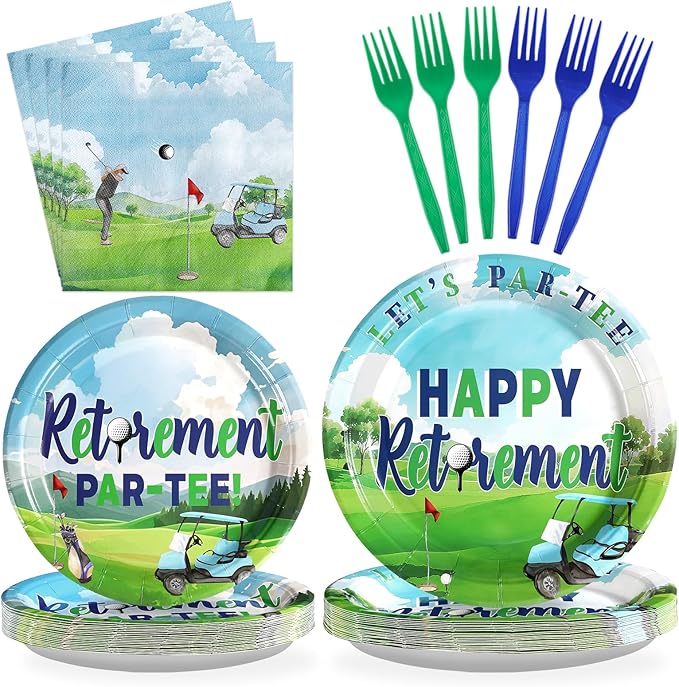 96Pcs Golf Retirement Party Decorations Sport Happy Retirement Plates