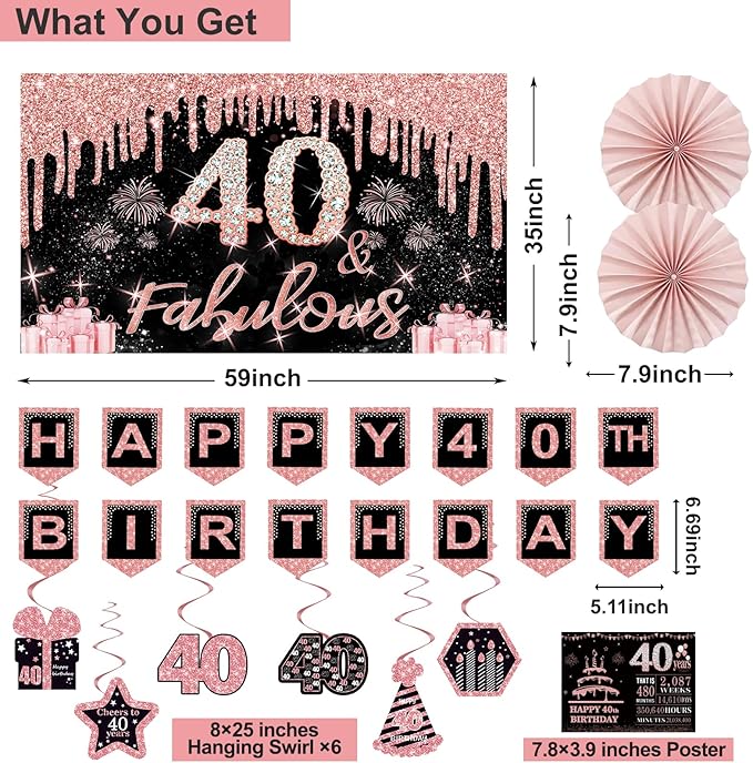 40th Birthday Decorations for Women 32PCS 40th Birthday Party