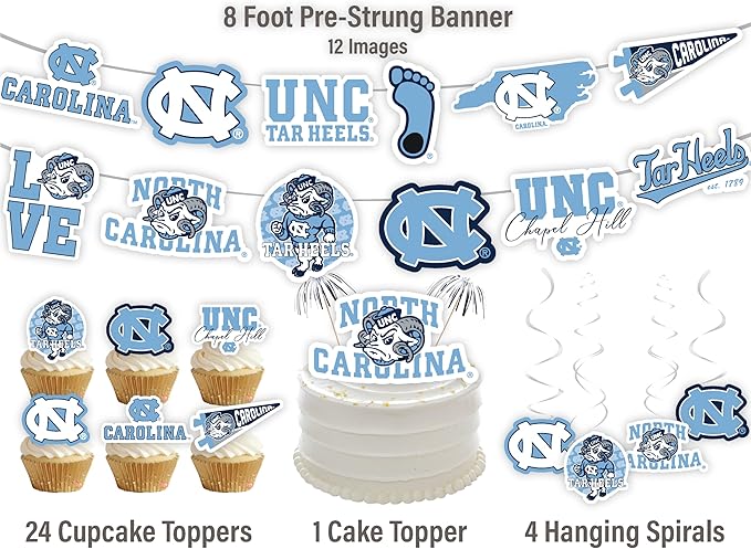 UNC Party Supplies for Football, Birthday Gift, Graduation Party
