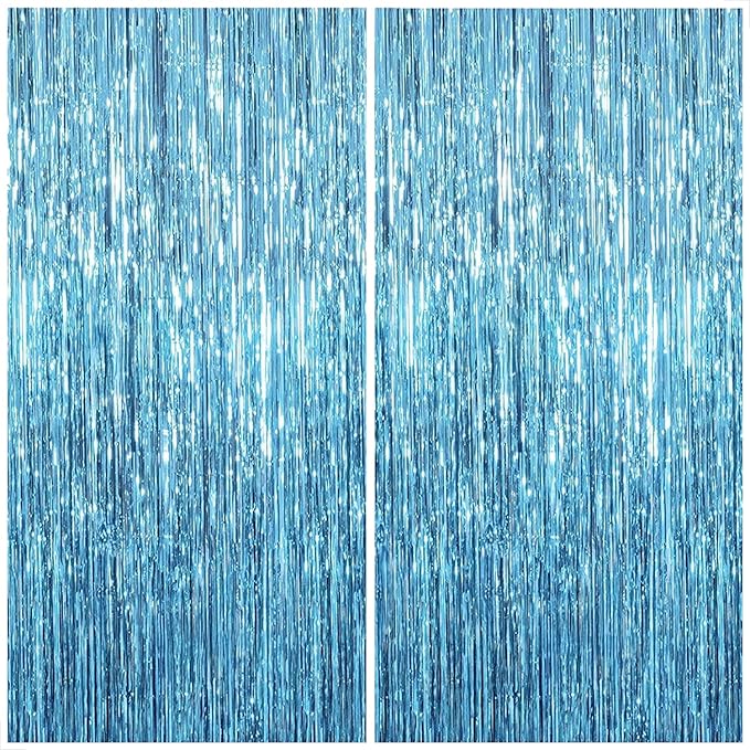 KatchOn, XtraLarge, Blue Foil Fringe Curtain - 8x3.2 Feet, Pack of 2
