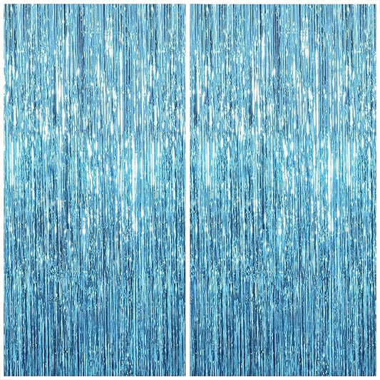 KatchOn, XtraLarge, Blue Foil Fringe Curtain - 8x3.2 Feet, Pack of 2