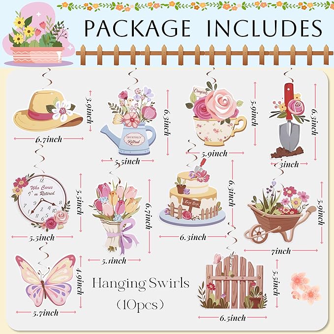 Spring Gardening Retirement Decorations 25pcs Retro Style Garden