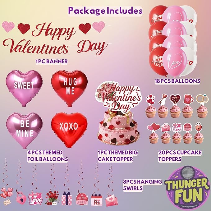 Happy Valentines Day Decorations Party Set Red Heart Decor Themed