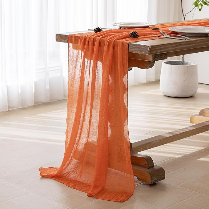Keketoarrange 6pcs Orange Gauze Rustic Cheesecloth Table Runner 120