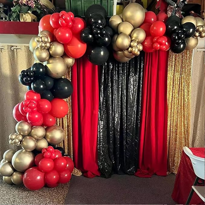 Red and Black Gold Balloon Arch Kit, 140Pcs Explosion Star Black and