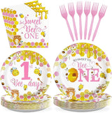 96Pcs Pink Bee 1st Birthday Party Supplies Honey First Bee Girls