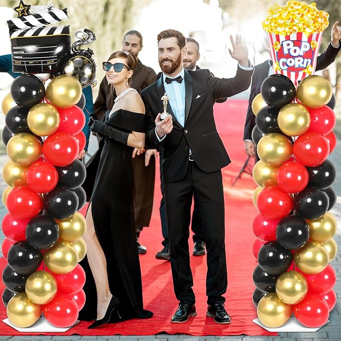 2 Sets Movie Night Balloon Column Stand Kit With 102 Popcorn