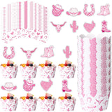 Widecook 96 Pcs Cowgirl Cupcake Toppers and Wrappers Western Cowgirl