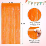 Orange Metallic Tinsel Foil Fringe Curtains, 2 Pack 3.3x8.3 Feet
