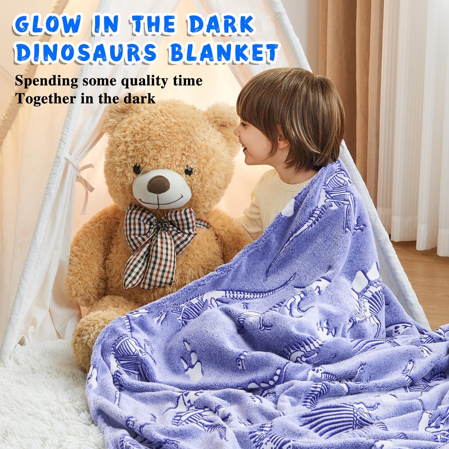inhand Dinosaur Blanket for Kids Glow in the Dark Blanket Christmas