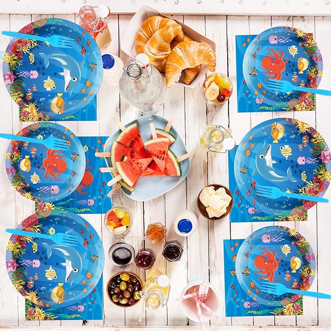 96 Pcs Ocean Under the Sea Plates and Napkins Party Supplies Ocean