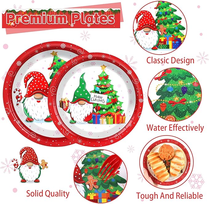 96 Pcs Christmas Party Supplies Paper Plates Napkins Merry Christmas