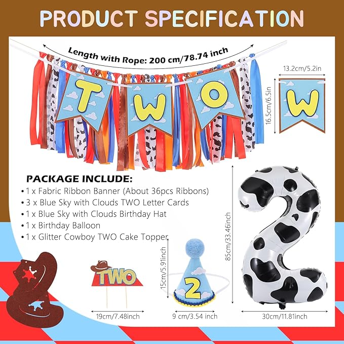 Cartoon Toy Highchair Banner for 2nd Birthday Party Decorations Two
