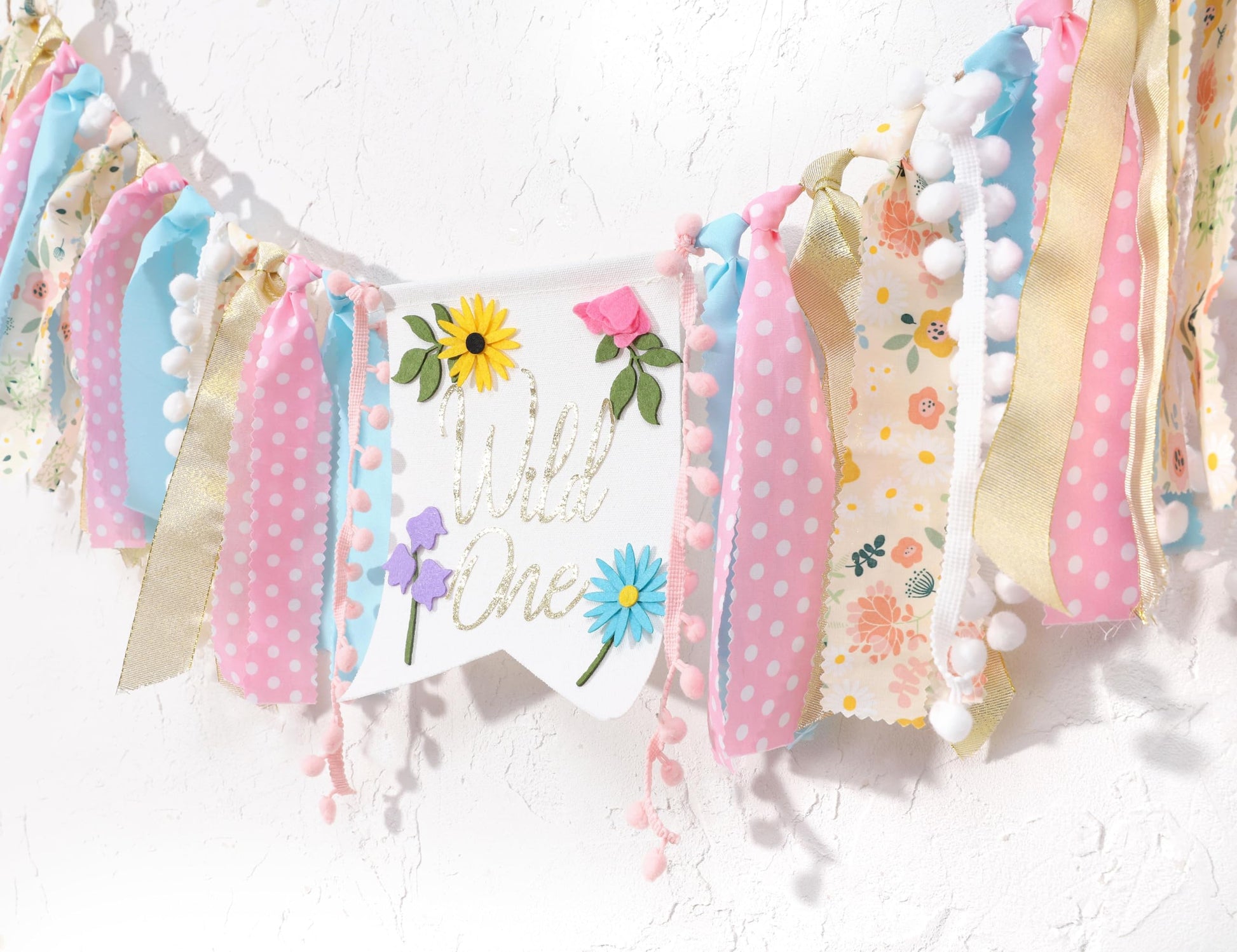Wild flower High Chair Banner - Girls WildOne 1st Birthday Decoration