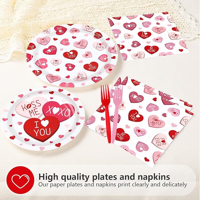 200Pcs Valentine's Day Party Supplies Pink Ture Love Heart Plates