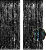 2 Pack 3.2ft x 8.2ft Black Tinsel Foil Fringe Curtain, Sparkle