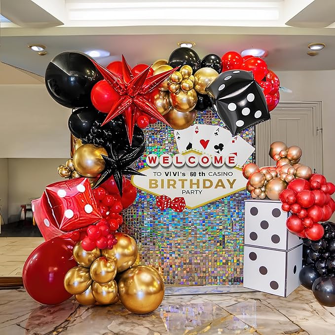 Casino Balloons Garland Arch Kit 124PCS red black and gold balloons