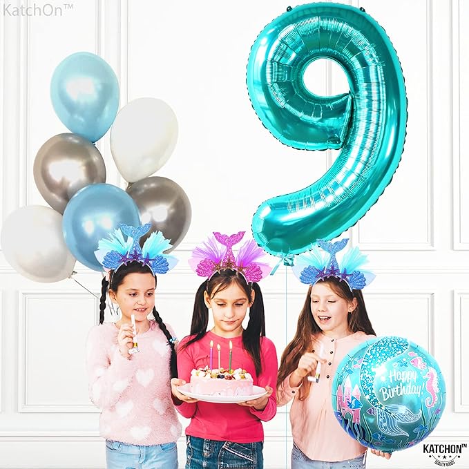KatchOn, Giant Aqua Blue Number 9 Balloon - 40 Inch | Foil 9 Birthday