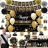 Retirement Party Decorations Black and Gold Napkins Plates