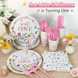 Wild and Onederful 1st Birthday Girl Plates Set 25 Guests Spring