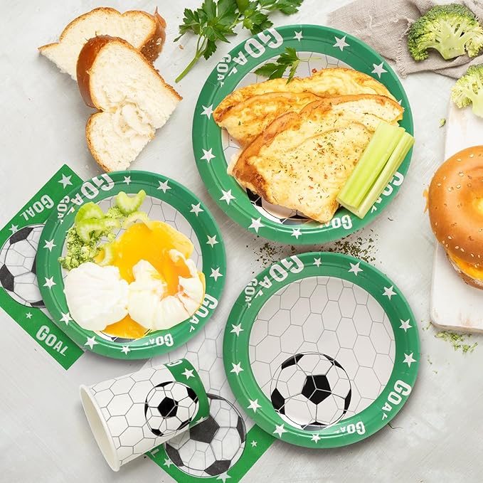 96pcs Soccer Plates Green and White Soccer Party Theme Paper Plates