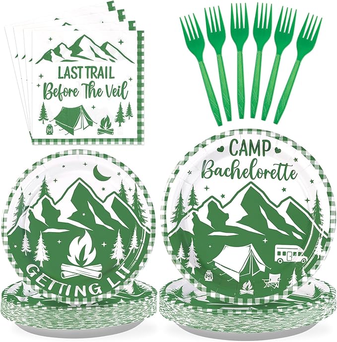 96Pcs Camp Bachelorette Party Supplies Mountain Camp Plates and