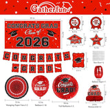 Red Themed 2026 Graduation Decorations Set Congrats Grad Banner