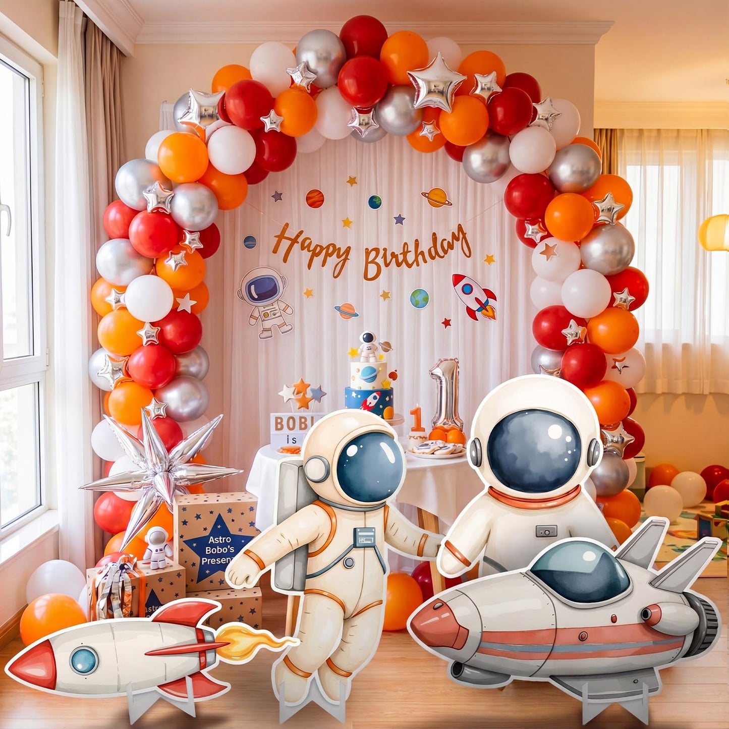 4 Pcs Large 30" Astronaut Cardboard Cutouts, Space Birthday