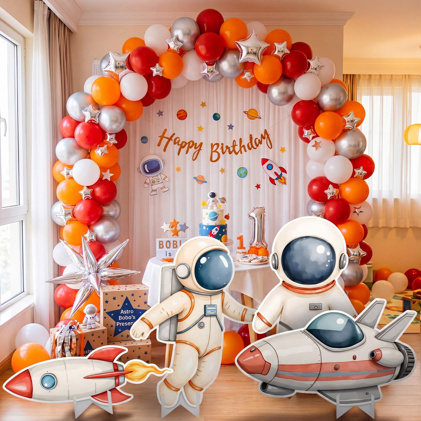 4 Pcs Large 30" Astronaut Cardboard Cutouts, Space Birthday