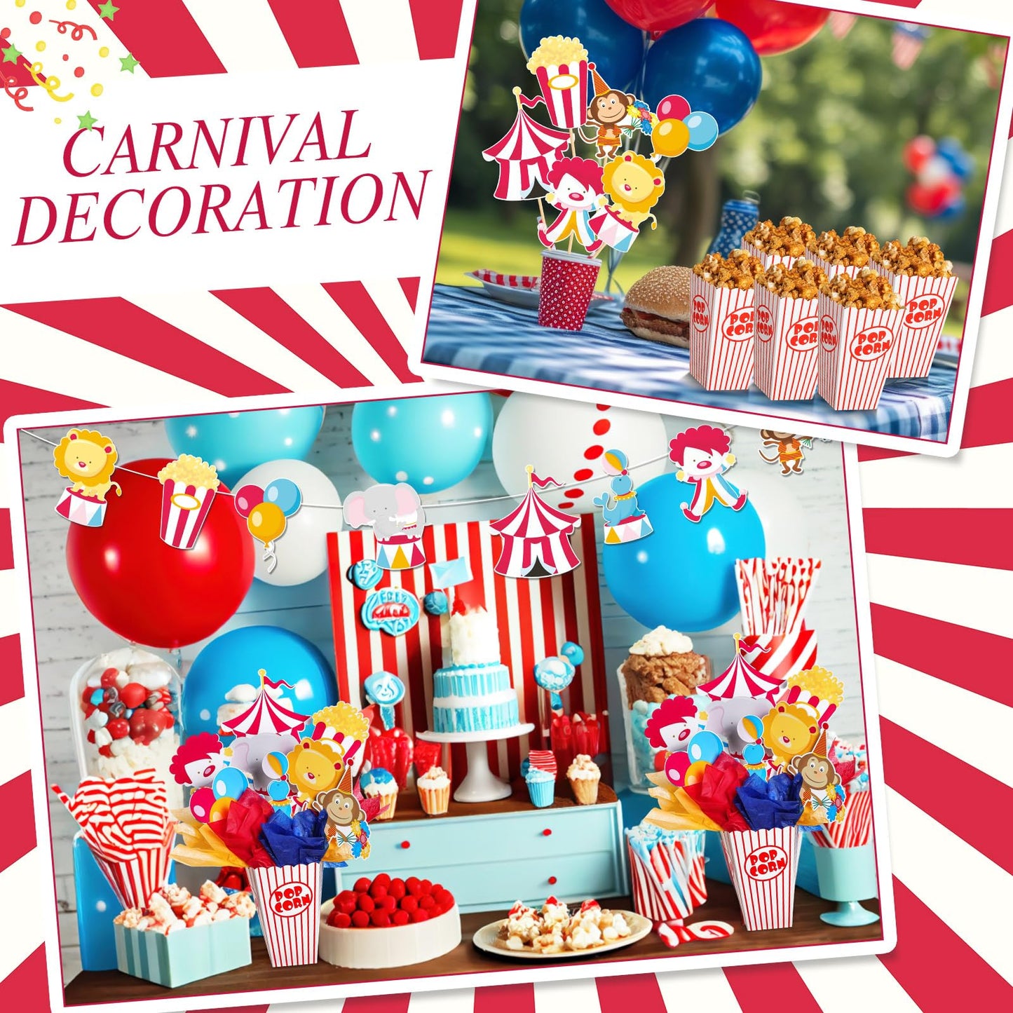 Weekgrat 4 Sets Circus Carnival Party Centerpieces Decorations Circus